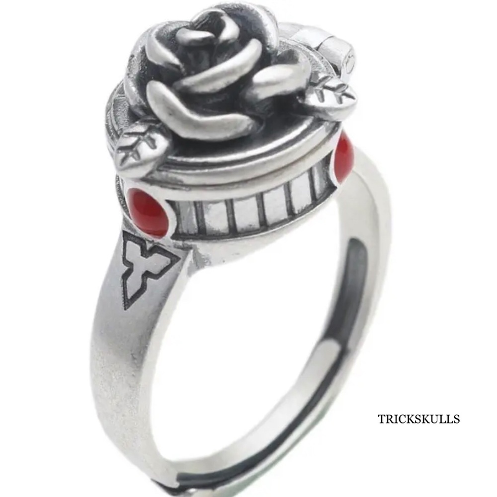 Rose Box Poison Pill Secret Compartment Open Adjustable Modern Retro Ring New!